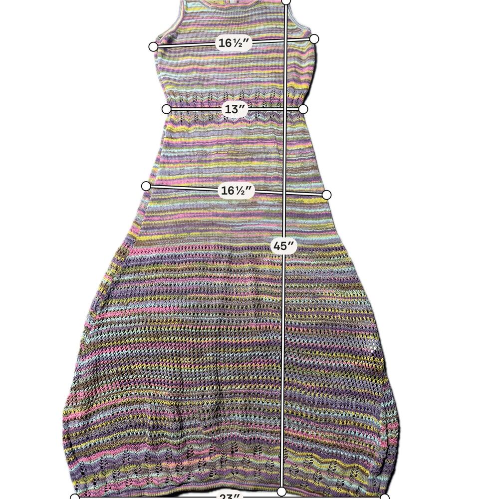 Sfizio Maxi Dress Womens 6 Multicolor Striped Crochet Knit Sleeveless Italy Made - Picture 15 of 16